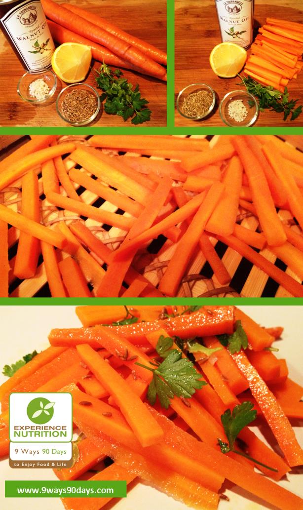Whole Foods Cooking - Bamboo Steamer Organic Carrots with Toasted Cumin Seeds & Walnut Oil